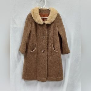 Youthcraft Womens Vintage 50s-60s Wool Coat With Fur Collar Small